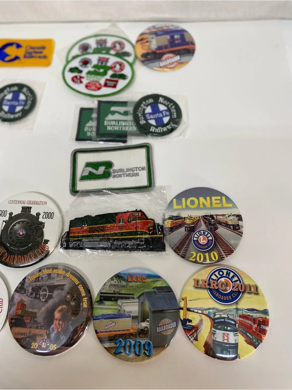 Railroad Train Themed Memorabilia  Lot of 28+ Patches Pinback Buttons Keychains